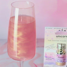Load and play video in Gallery viewer, rose gold pink unicorn shimmer powder for drinks, prosecco, gin, cocktail making

