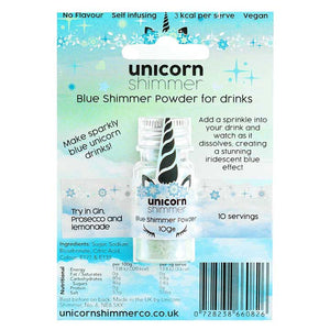 unicorn shimmer mermaid blue powder for gin, prosecco and lemonade
