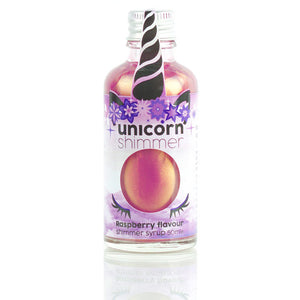 Raspberry flavour unicorn shimmer syrup